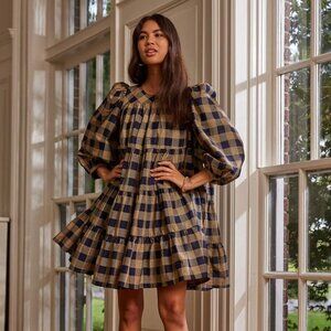 Summersalt Tiered Plaid Mini Dress Buffalo Check Midnight & Toffee Coquette 2XL
